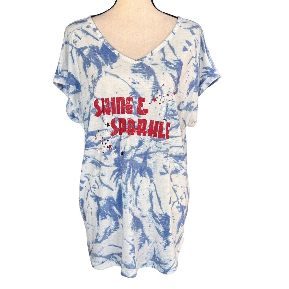 Style & Co 2X-Large Top Graphic Dolman Sleeve V-Neck Tie-Dye "Shine & Sparkle"